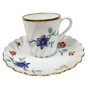 Haviland Limoges Danbury Mint Floral Butterfly Demitasse Cup and Saucer Set Gold